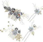 HONMEET Floral Hair Comb Set for Wedding 4pcs Bridal Accessories Fashion Comb Headpiece Rhinestone for Bridesmaids