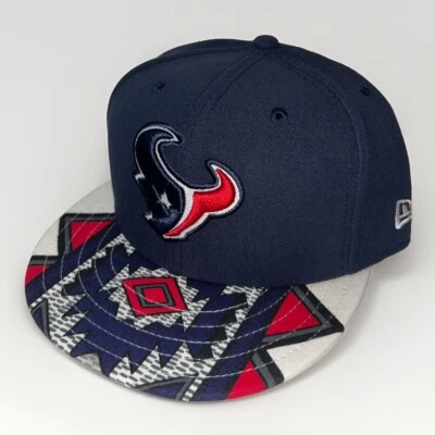 7 1/2 Houston Texans Native Geometric Brim 59FIFTY New Era Fitted Navy Red