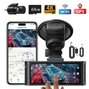 4K Dash Cam Dual Camera G-Sensor WiFi GPS 170° FOV Hardwired Kit