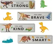 Zoyiancy 4Pcs Dinosaur Room Decor Sign, Motivational Toddler Room Wall Art, Wooden Dinosaur Wall Prints Signs for School Bedroom Nursery Birthday Party Decorations