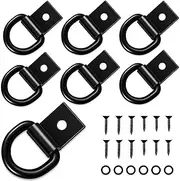 Black D Ring Tie Down Anchors,6Pcs Heavy Duty D Ring with Screws,Surface Mount Hooks Securing Cargo for Trailer, Truck Bed Or Deliveries