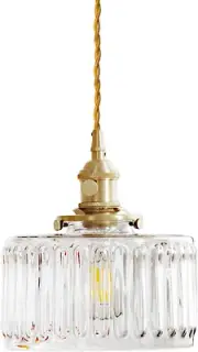 Industrial Vintage E27 Brass Ribbed Glass Pendant Light Retro Flexible Twisted P