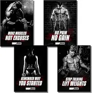 CLEAN SPORTS® Fitness Poster – Gym Pictures Set of 4 Motivation for Body Pictures in DIN A2 Format – Training Poster for Gyms and Home Gym – Without Frame Ideal Decoration for Your Training Room