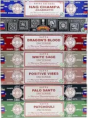EARTH Satya Incense Sticks Set of 7 - Nag Champa, Super Hit, Dragon's Blood, White Sage, Positive Vibes, Palo Santo, Patchouli 15 GMS (Green Certified)- Hand Rolled Incense Sticks