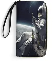 [BFGWK] Large Wallet Novelty Astronaught With Beer Printing Long Wallet With Zipper Leather Wallet Suitable For Both Men And Women, style, 19.7x10.5cm