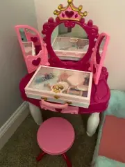 Toddler Makeup Table with Mirror Chair Kids Gifts Makeup Vanity Set Lights Music