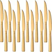 Buyer Star 12-Piece Steak Knives, Gold Stainless Steel Cutlery Set for Home Kitchen or Restaurant, Dishwasher Safe