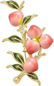 [AVLUZ] Peach Branch Brooch, Fruit Personality Brooches Lapel Pin for Woman Jewelry Clothing Decoration, One Size, Metal, agate
