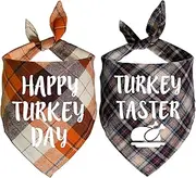 STMK Thanksgiving Day Dog Bandanas, 2 Pack Holiday Fall Plaid Dog Bandanas Scarf for Holiday Fall Halloween Thanksgiving Day Dog Puppy Costume (Turkey Taster & Happy Turkey Day)