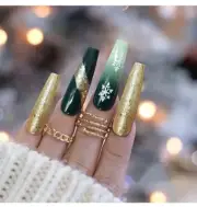 Christmas Press On Nails Square Long Length Acrylic Snow Flake Design Winter NIP