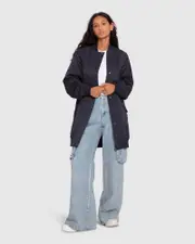 [Belle & Bloom] Chasing You Long Bomber Jacket - Navy