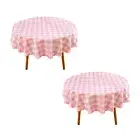 Baby Pink Gingham Round Tablecloth-2Pcs Checkered Table Cloth Waterproof Kitc...