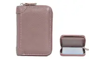 RFID Blocking Card Holder Genuine Leather Wallet with Zipper Card Case-Purple