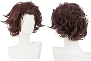 Anime Cosplay Wig LOL Arcane Viktor Cospaly Wigs Men Dark Brown Short Curly Synthetic Party Wig Halloween Costume Cosplay Party+ Free cap