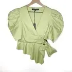 House of Harlow 1960 Revolve Jurie Puff Sleeve Green Blouse M NWT