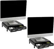 Mind Reader 2MONSTA3D-BLK PC, Laptop, iMac Monitor Stand and Desk Organizer with 3 Draws for Storage, 2-Pack, Black