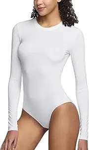 [TSLA] Women's Crew/Mock Turtle Neck Bodysuit, Slim Fit Stretchy Long Sleeve Tops, Basic T-Shirt Jumpsuit Clothing