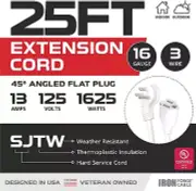 25 Ft Extension Cord with 45° Angled Flat Plug - 16/3 SJT Low Profile White