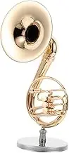 Miniature Horn Model French Horn Model with Case Horn Miniature Instrument with Case Dollhouse French Horn Ornament Display Musical Instrument Miniature Instruments Golden Wood