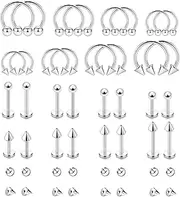 [MONAZEO] 32PCS 16G Lip Rings Surgical Steel Snake Bite Jewelry Labret Jewelry Monroe Lip Barbell Ring Daith Tragus Helix Nose Septum Piercing Jewelry for Women Men 6mm/8mm/10mm/12mm