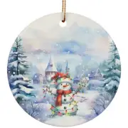 Cute Snowman Santa Light In Snowy Winter Christmas Ornament Xmas Gift Tree Decor