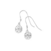 Silver 7mm Scroll Ball Hook Earrings