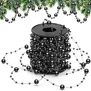 Pangda 65.6 ft Artificial Pearl Beads Garland Plastic Pearl Strands Chain Beaded String for Crafting Wedding Decoration Party Centerpieces Bridal Bouquet Crafts Flower DIY Supplies(Black)