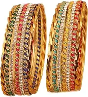 [Touchstone] Indian Bollywood Choice Mughal Kundan Polki Look Meenakari Faux Hand Woven Silk Thread Colorful Rhinestone Designer Jewelry Bangle Bracelets for Women.