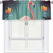 LHBWCVN Flamingo Valances for Windows, Rod Pocket Window Treatment Drapes Farmhouse Kitchen Curtains Short Blackout Window Curtains for Living Room Bedroom Decor 54x18 Inch