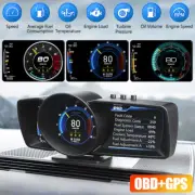 OBD2+GPS Car Gauge HUD Head-Up Digital Display Speedometer Temp Alarm Turbo RPM