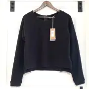 Prana Womens S Performance Dimension Crop Top Black Round Neck Back Zip Relaxed