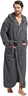 [FashGudim] 400g Mens Plush Robe with Hood Full Length Winter Long Luxury Hooded Bathrobe for Men Big and Tall