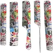 Professional Hair Comb Set, 5 Pieces, Purple Hairstyling Combs for Dyeing, Straightening (White)