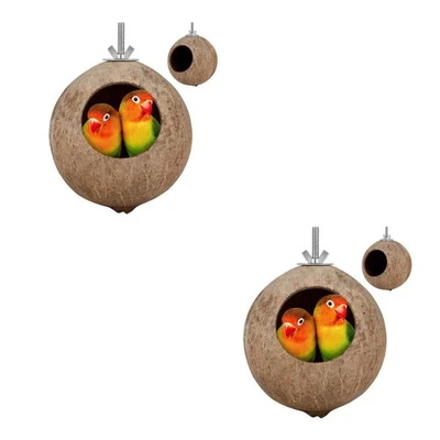 2 Pack Parrot Bird's Nest Hanging House Hamster Coconut Shell