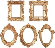 Toddmomy 5pcs Mini Vintage Resin Picture Frame,Small Gold Oval Rectangle Frame for Jewelry Display Holiday Party Christmas Hotel Decor