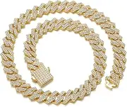 [Saintda] Mens Cuban Link Chain Iced Out Silver/Gold/Rose Gold Miami Cuban Necklace Bling Diamond Chain Hip Hop Jewelry with Gift Box for Women