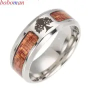 Amulet Life Tree Ring - Stainless Steel Mosaic Wood Semi-Circle Nordic Vikings