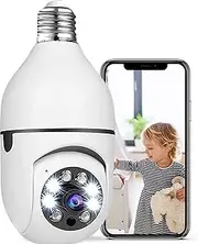 Light Bulb Camera, 1080P Wi-Fi E27 Security Camera, 360 Degrees Outdoor Surveillance Camera, Full-Color Camera Mobile Phone Remote View and Night Vision(White) (2 PCS)