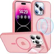 Degeca for iPhone 14 Pro Max Case, Military Grade Drop Protection, Compatible with MagSafe, Built-in Stash Stand & Camera Lens Protector, Magnetic Phone Case 6.7", Chalt Pink