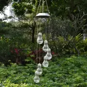 Solar LED Transparent Crackled Glass Light Bulb Wind Chime Mobile Garden Decor