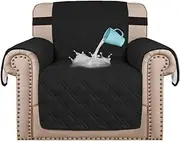 Smarcute 100% Waterproof Armchair Covers Couch Covers Chair Slip Covers Quilted Sofa Protectors from Pets/Dogs/Kids with Non Slip Backing, Stay in Place with Strap (1 Seater, Black)
