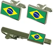 [Select Gifts] Brazil Flag Cufflinks Tie Clip Matching Box Gift Set