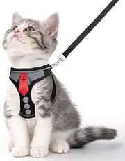 NCMAMA Cat Harness and Leash Set for Walking Escape Proof, Soft Adjustable Kitten Harness Breathable Mesh with Reflective Strips Harness for Kitty Puppy Bunny (Black, Small)