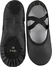[LingTing] Dance Shoes for Girls PU Leather Ballet Flats Ballerina Slippers with Elastic Laces