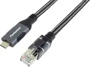 PremiumCord Ethernet Cable USB-C to RJ45 10/100/1000 Mbps CAT 6 FTP USB-C Male to RJ45 Male USB 3.2 Gen 1 Durable Braided Cable Space Gray Length 2m