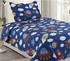 New 2 pcs quilted coverlet bedspread single king single blue kids boy vibrant