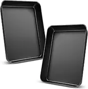 9.3 Inch Deep Toaster Oven Pan Tray Set, P&P CHEF 2-Pieces Nonstick Coated Stainless Steel Small Baking Pan, Rectangular Bakeware for Oven Use, Non Toxic & Easy Clean, Black