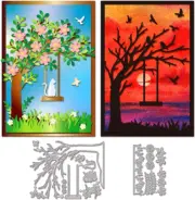 GLOBLELAND Tree Swing Cutting Dies for Card Making – Cat, Bird, Flower Die Cuts