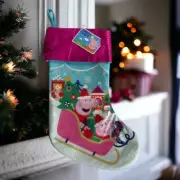 Peppa Pig Christmas Holiday Stocking Pink Sequin Snowflakes Santa Hat NEW