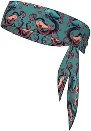 Fish and Octopus Sports Strap Double-Sided Headscarf Men's Bow Tie Sports Headscarf Running Yoga Exercise Headband